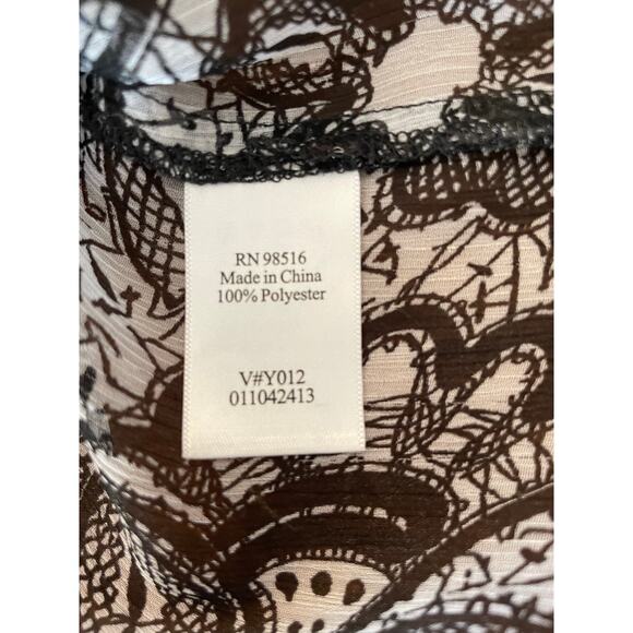 Coldwater Creek Womens Petite Large Blouse Sheer Floral Button Up Black White - Picture 6 of 10